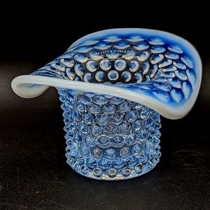 Blue Opalescent Hobnail Top Hat Vase Vintage 1940's Duncan Miller